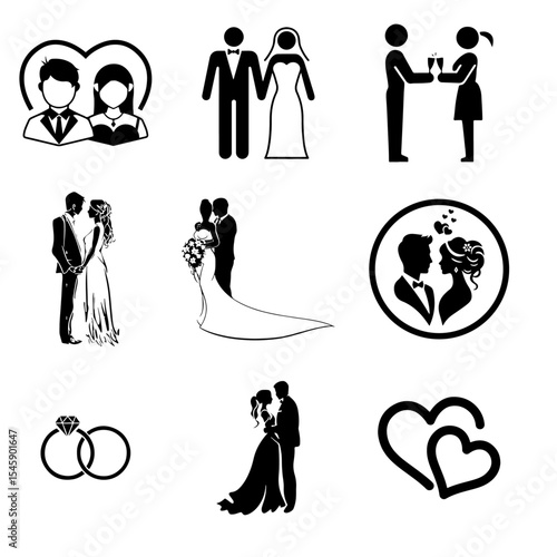 Wedding and marriage icon set