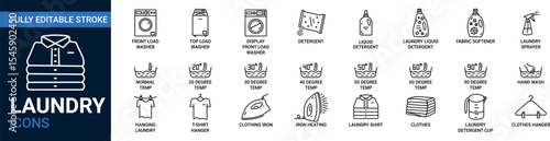 Laundry editable line icon set. Washer, iron, temperature vector sign