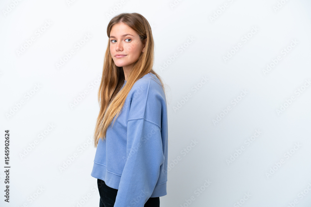 Young blonde woman isolated on white background . Portrait Young blonde woman isolated on white background . Portrait