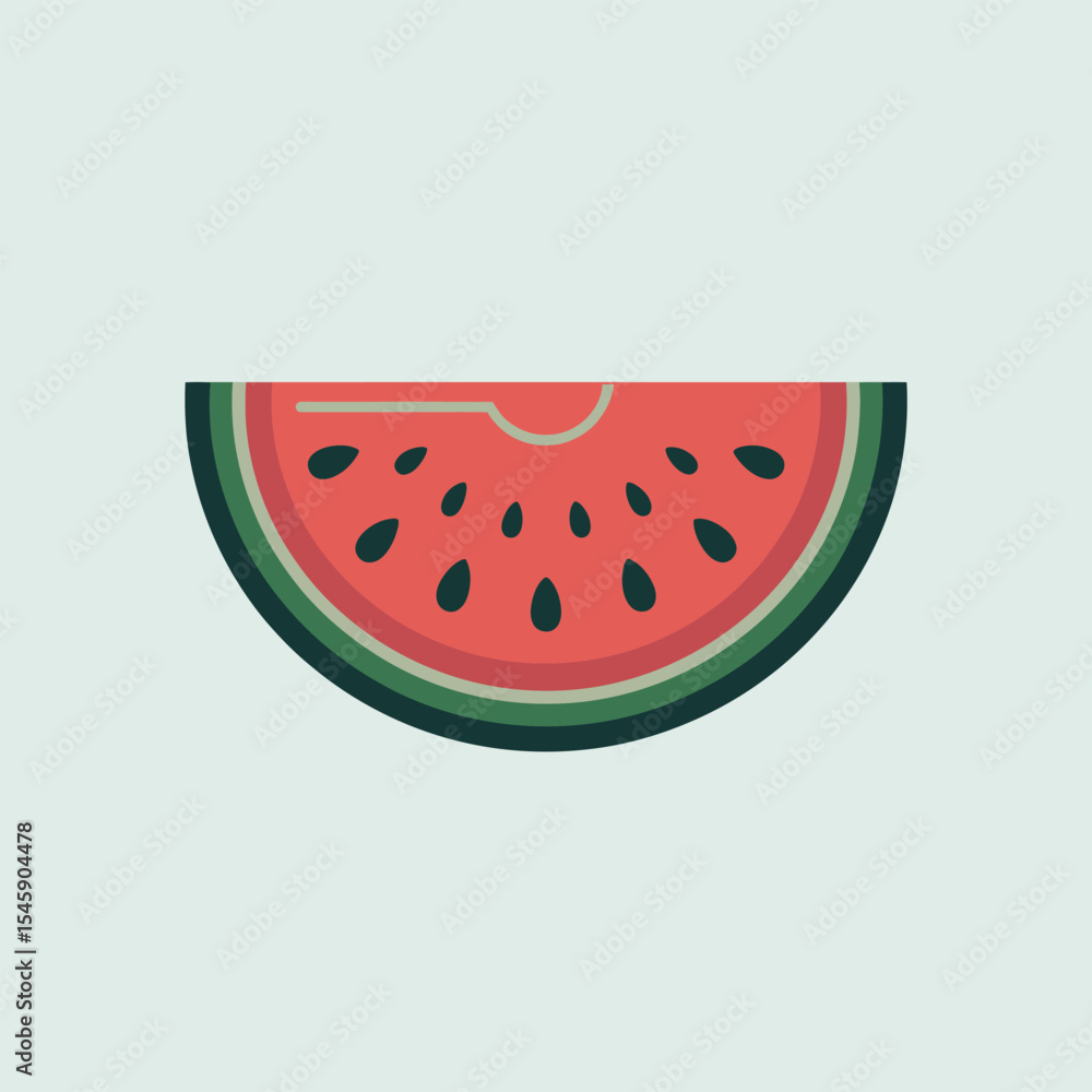 Red Watermelon Slice Green Rind Summer Fruit Illustration Red Watermelon Slice Green Rind Summer Fruit Illustration