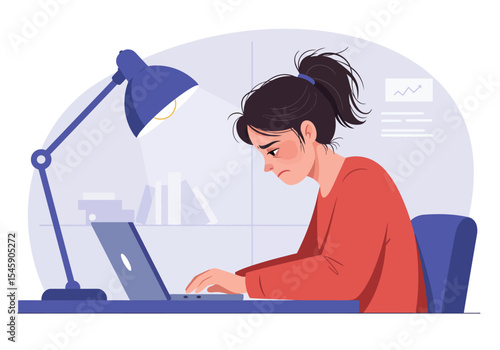 Stressed Young Woman Working on Laptop at Home