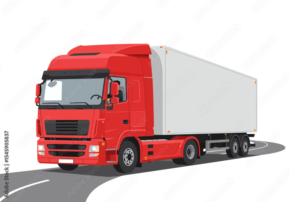 Fototapeta premium Red Semi Truck with White Cargo Trailer on the Road