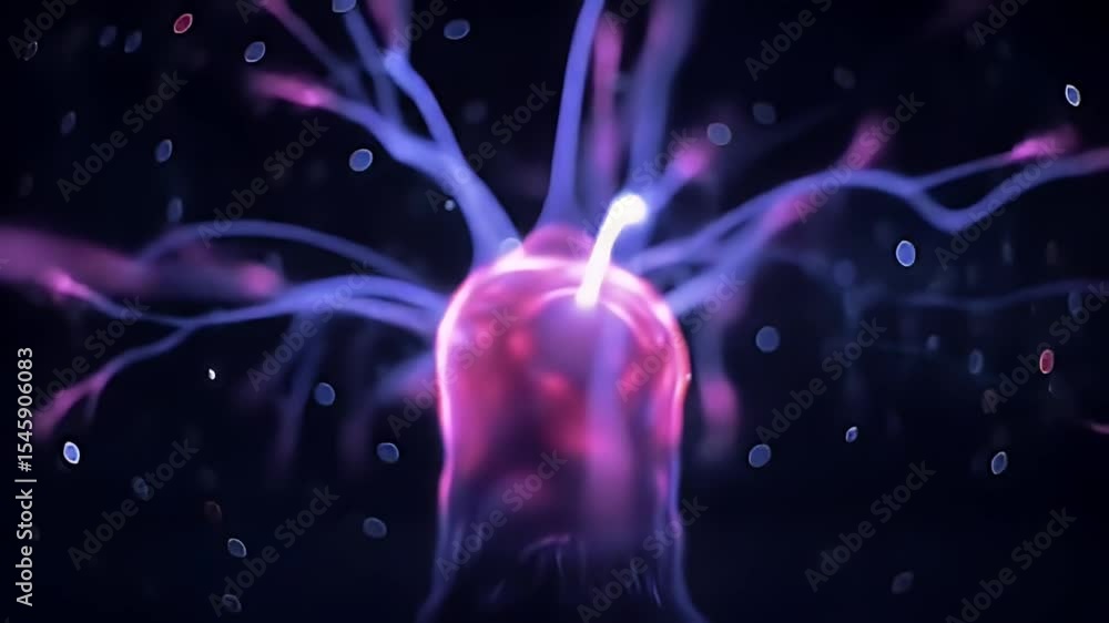 Abstract central plasma ball with trailing tendrils on dark backdrop