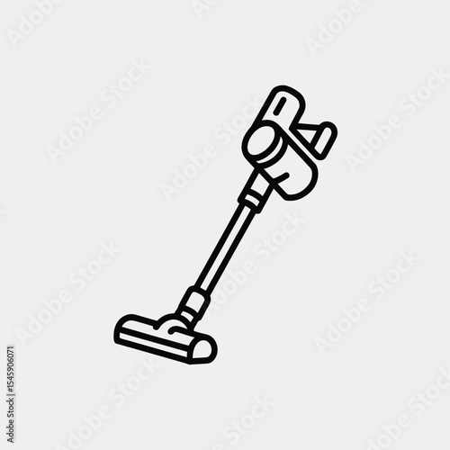 Black Line Art Icon of a Cordless Vacuum Cleaner cleaning