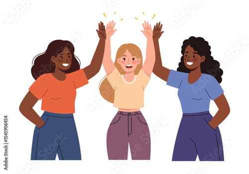 Three Diverse Women Celebrating a High Five