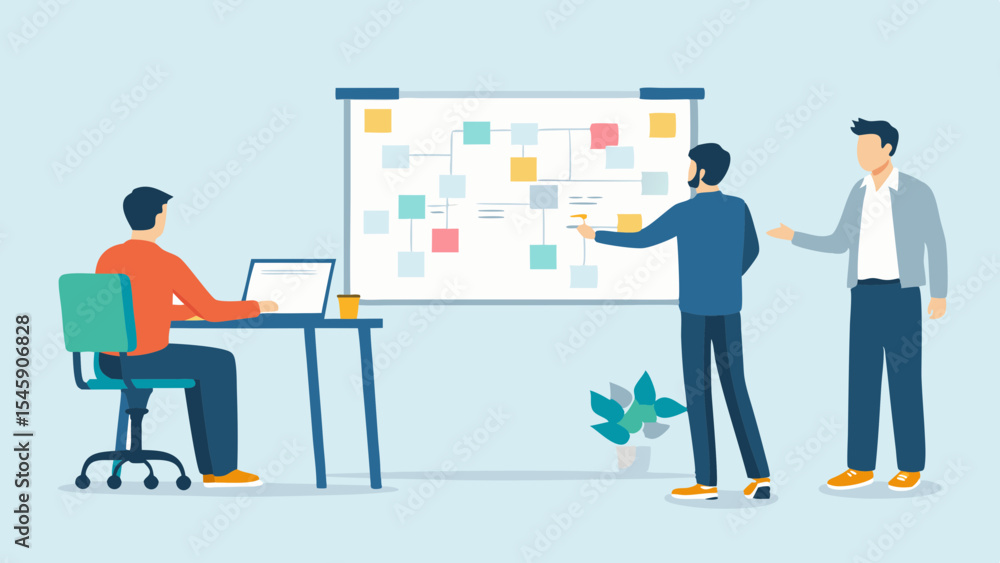 Teamwork and Collaboration in Business Meeting with Whiteboard Presentation and Laptop for Strategy Planning and Brainstorming Teamwork and Collaboration in Business Meeting with Whiteboard Presentation and Laptop for Strategy Planning and Brainstorming