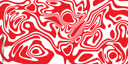 Red Abstract Fluid Line Art Design with Optical Wavy Motion Texture.