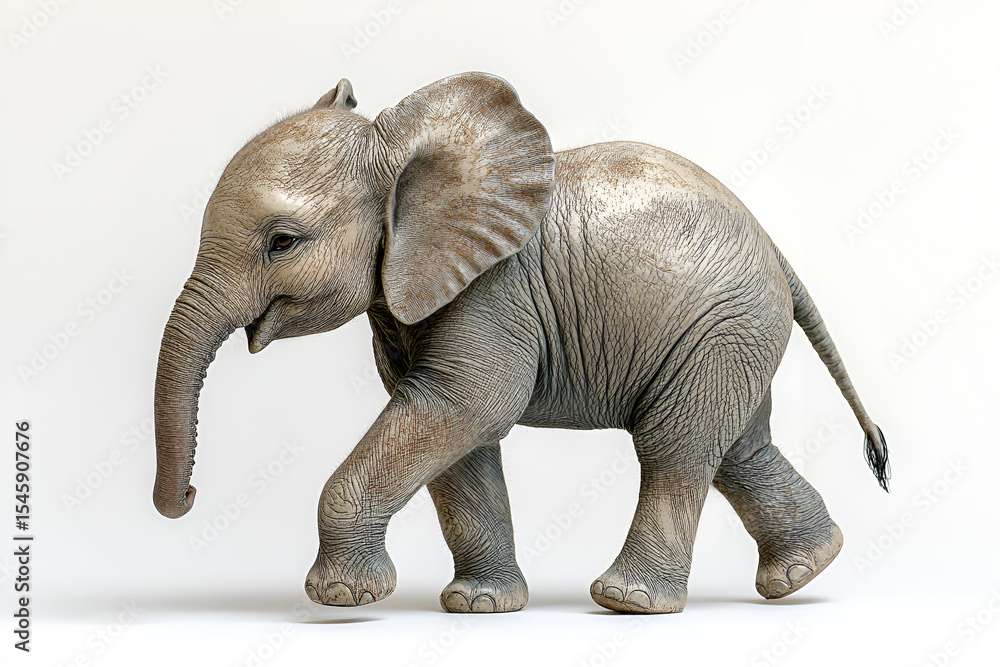 Obraz premium Elephant isolated on a white background, a large wild mammal with a trunk and tusks
