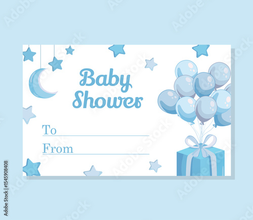 Blue baby Shower gift tag template with cute flat illustrations