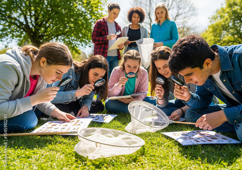 Outdoor Science Class: Young Students Exploring Nature