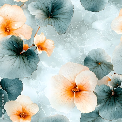 Wallpaper Mural Delicate floral design with muted teal and peach tones. Torontodigital.ca