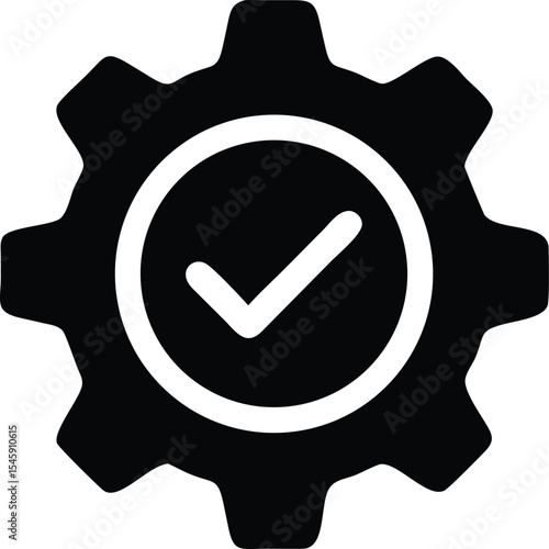 Approved process icon featuring gear symbol and checkmark representing success icon