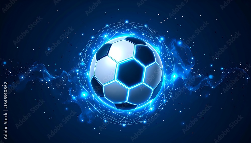 Naklejka premium Soccer ball with futuristic glow.