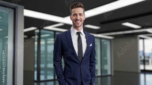 Wallpaper Mural Confident Corporate Executive: A sophisticated executive radiates confidence in a contemporary office setting. Dressed in a sharp suit and tie. Torontodigital.ca