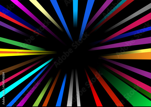 Multi-colored lines receding into blackness.