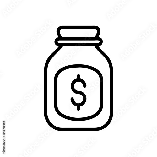 Minimalist vector icon of a savings jar with dollar, symbolizing financial planning, money saving, and budgeting
