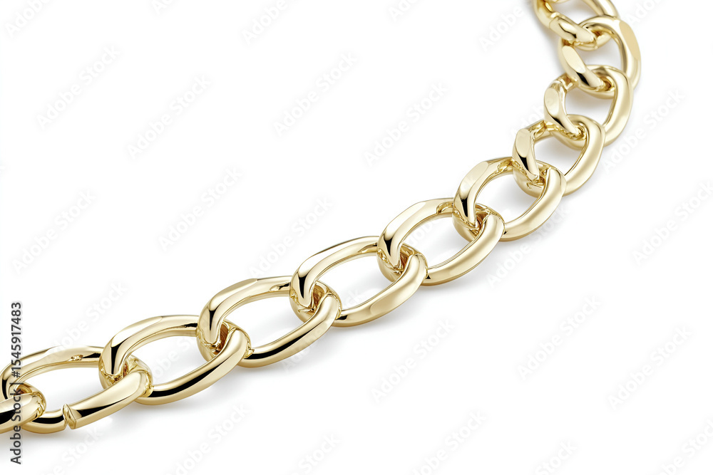 Fototapeta premium A strong, shiny silver metal chain with isolated links on a white background