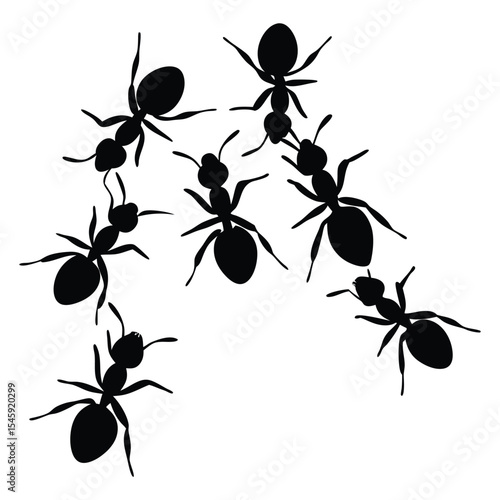 Ant Group Silhouette Black Vector Illustration