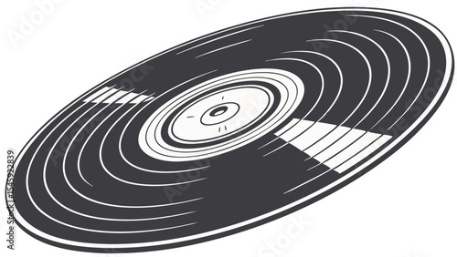 A stylized depiction of a vinyl record with concentric grooves and a central spindle hole design element