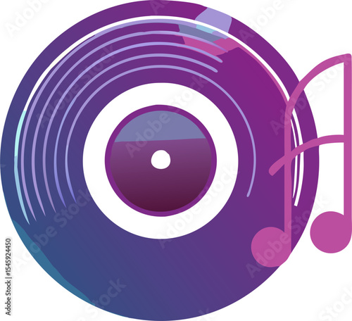 Creative Illustration of a Musical Note Combined with a Vinyl Record Symbolizing Retro Music, Melody, and Vintage Audio Aesthetics
