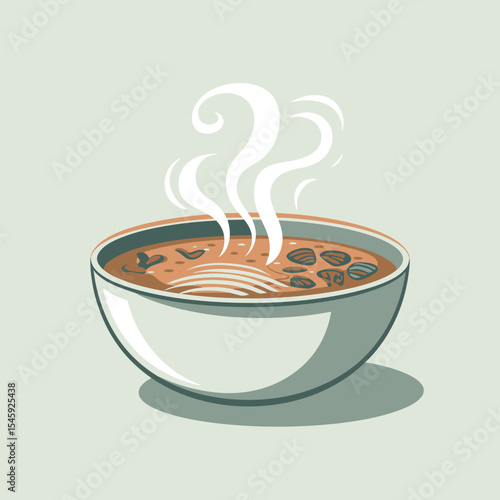 Steaming Bowl of Noodle Soup Green Garnish ramen