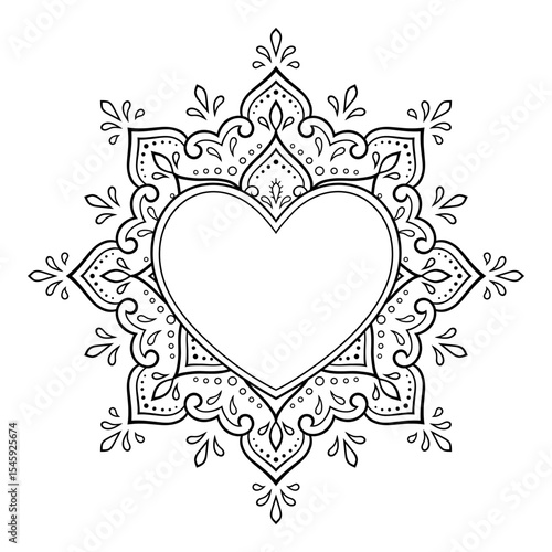 Frame in eastern tradition. Stylized with henna tattoos decorative pattern for decorating covers for book, notebook, casket, magazine, postcard and folder. Flower Heart in mehndi style.