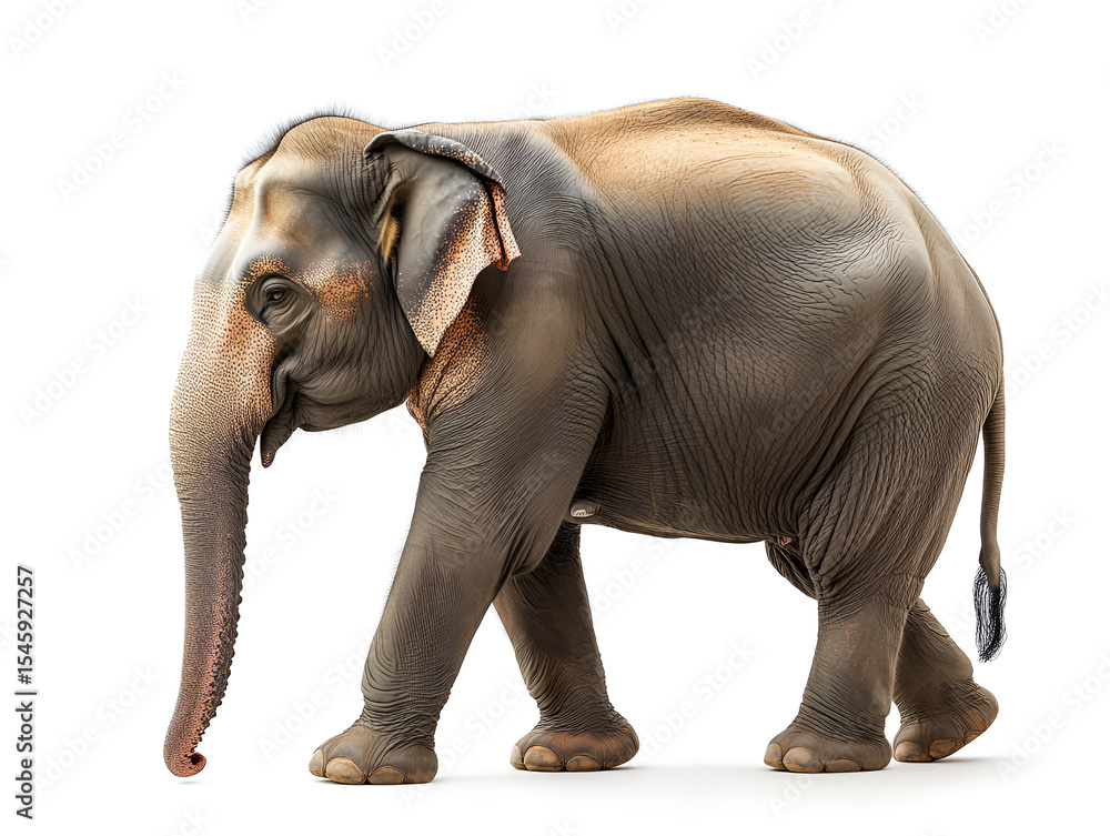 Obraz premium Elephant isolated on a white background, a large wild mammal with a trunk and tusks