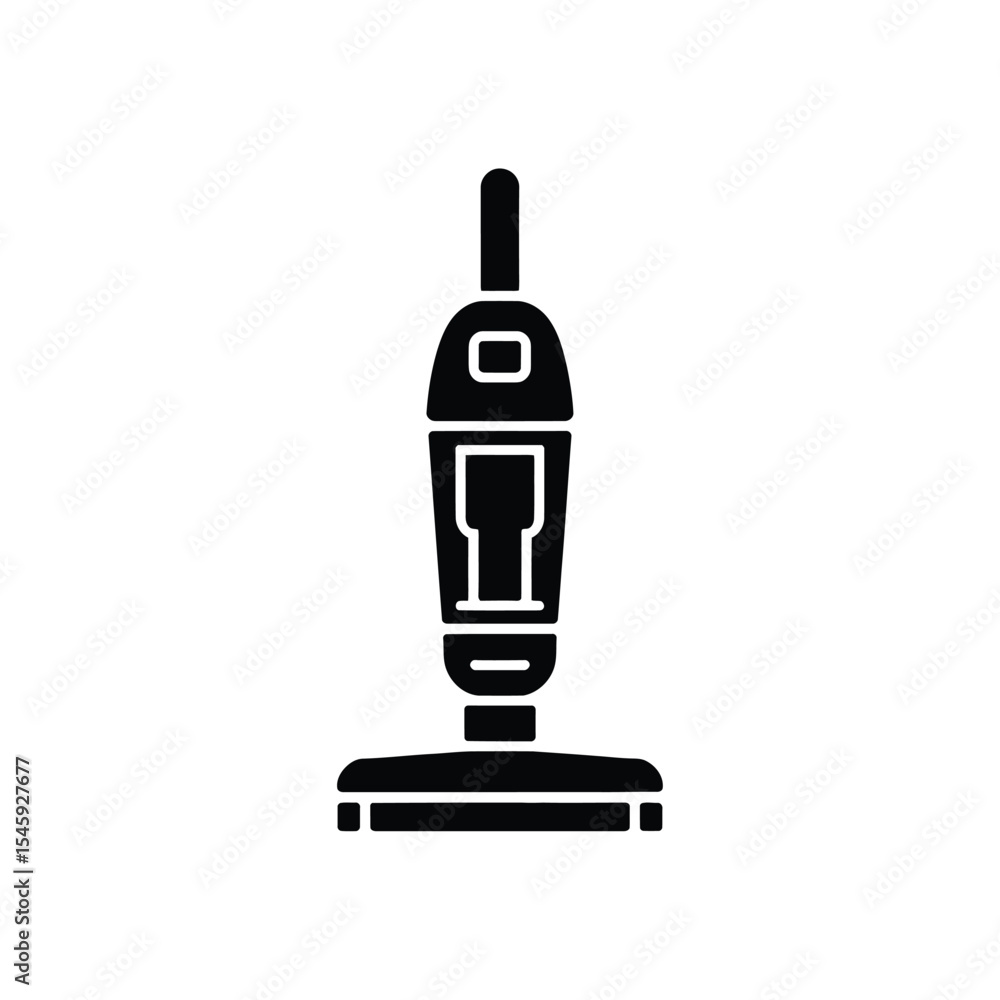 Black Silhouette Icon of a Upright Vacuum Cleaner cleaning Black Silhouette Icon of a Upright Vacuum Cleaner cleaning
