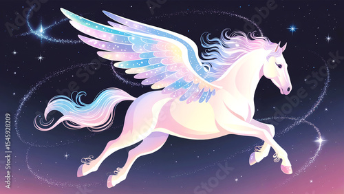 Celestial pegasus a magical white horse soaring through the stars