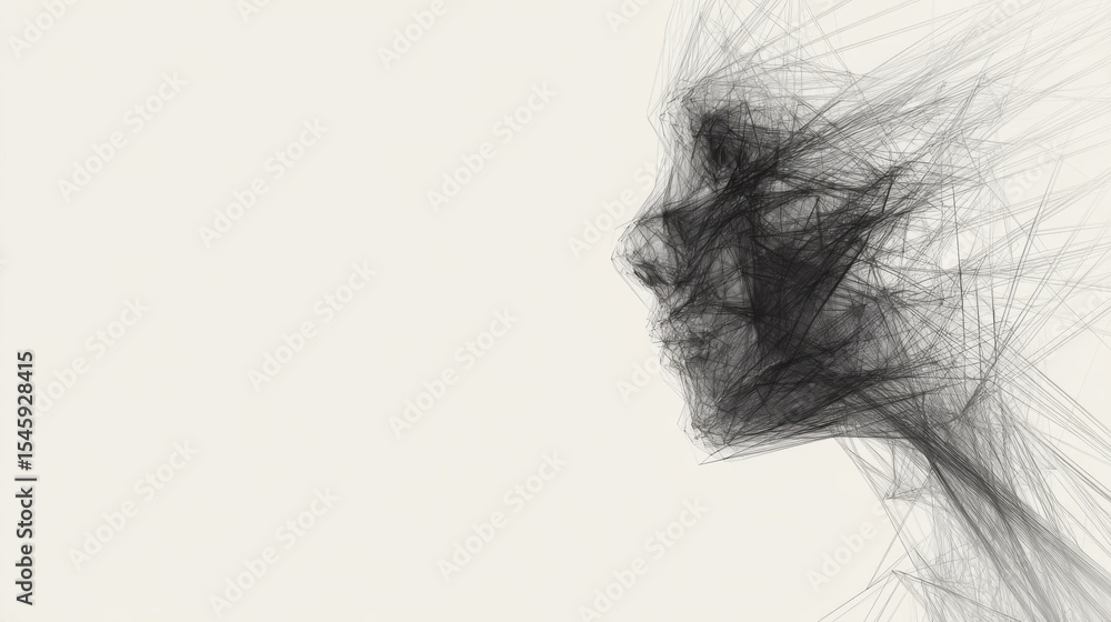 Naklejka premium Abstract Wireframe Head with Geometric Mindscape