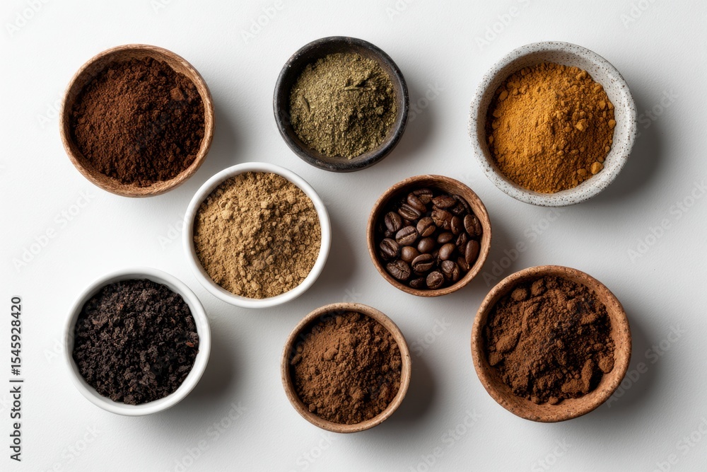 Various Spices and Coffee Beans in Bowls Various Spices and Coffee Beans in Bowls
