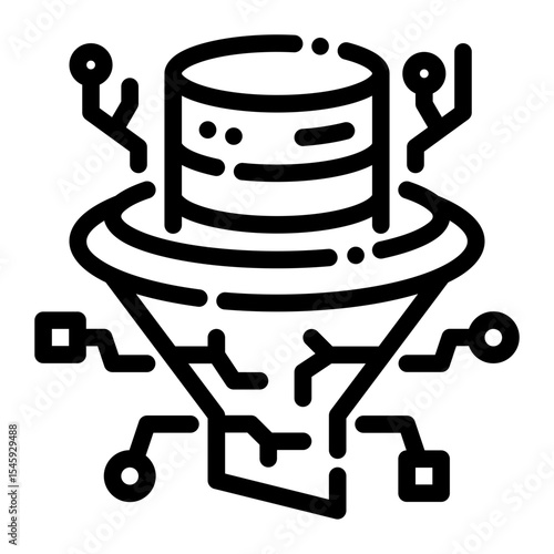 AI Data Filter Line Icon – Flat Vector for Information Screening