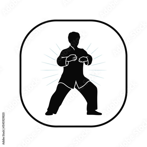 Tai Chi Chuan Silhouette Black Martial Arts Figure in Rounded Square