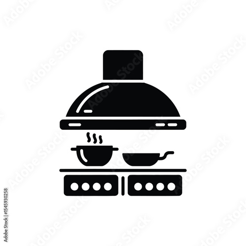 Black Silhouette Kitchen Range Hood Pot Pan Icon extractor hood
