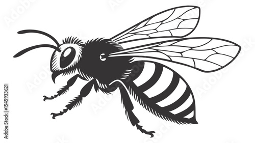 Bee Silhouette – Black Vector Isolated Insect Illustration