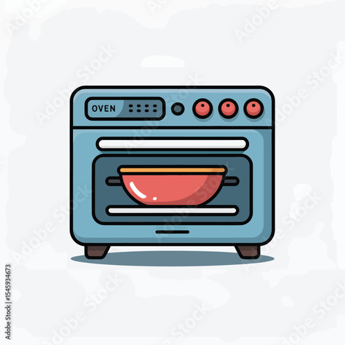 Blue Oven with Red Bowl Flat Design Icon kitchen appliance
