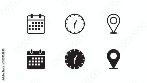 time and location icon set