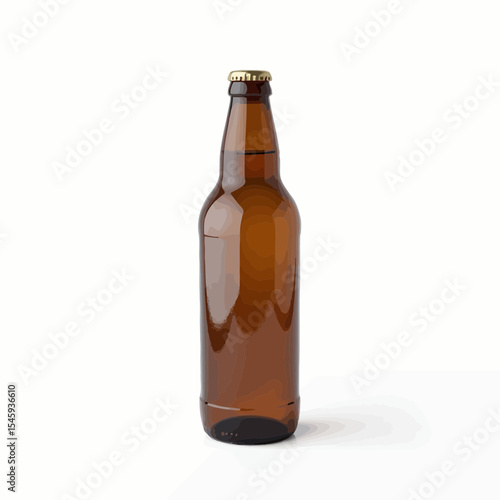 Brown glass beer bottle with cap on a white background  