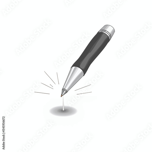 Ballpoint pen with ink drop ready to write on white background  