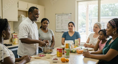 Diverse group cooking together