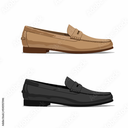 Classic loafers in brown and black on white background  