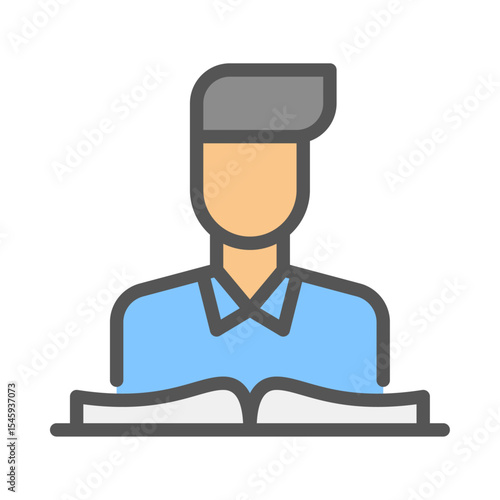 Man reading book filled outline icon. bookworm color line illustration.