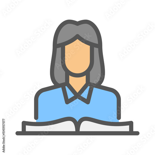 Woman reading book filled outline icon. bookworm color line illustration.