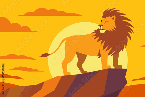 High detail lion vector with royal look and realistic sunrise view