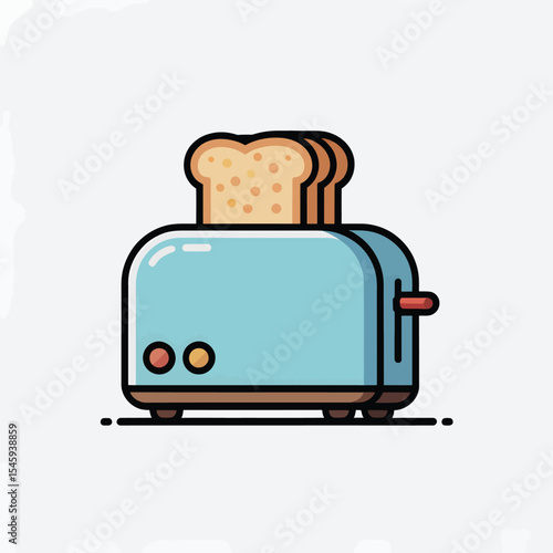 Cute Light Blue Toaster with Golden Brown Toast bread