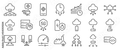 edge computing icon set. It included cloud, iot, internet, device, network, and more icons. Editable Vector Stroke.
