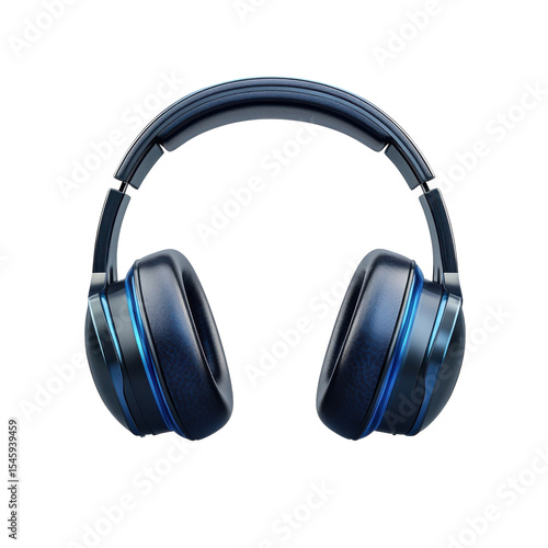 Stylish blue headphones sound technology device audio listening comfort on transparent background