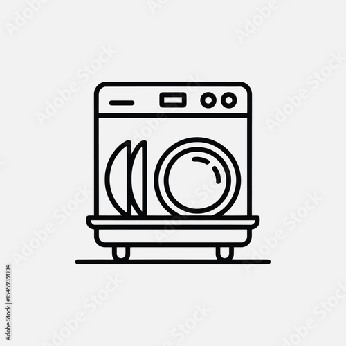 Dishwasher Line Art Icon Clean Dishes Black White black and white