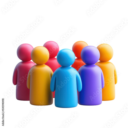 Colorful Team Crowd Illustration of Stick Figures Together Teamwork Group on transparent background