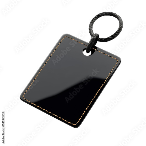 Sleek Black Tag with Delicate Stitching A Fashionable Accessory for on transparent background